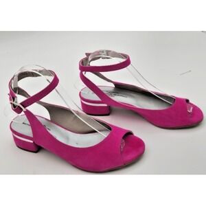 Brenda Zaro Women's Pink 37 Open Toe Block Heel Sandals Ankle Strap Suede Silver